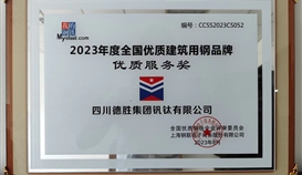 亚洲必赢钒钛荣获2023年度天下优质修建用钢品牌优质服务奖